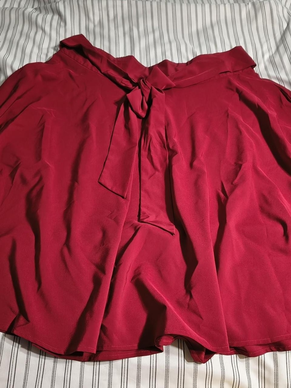 Long Tie-Waist Red A-Line Skirt